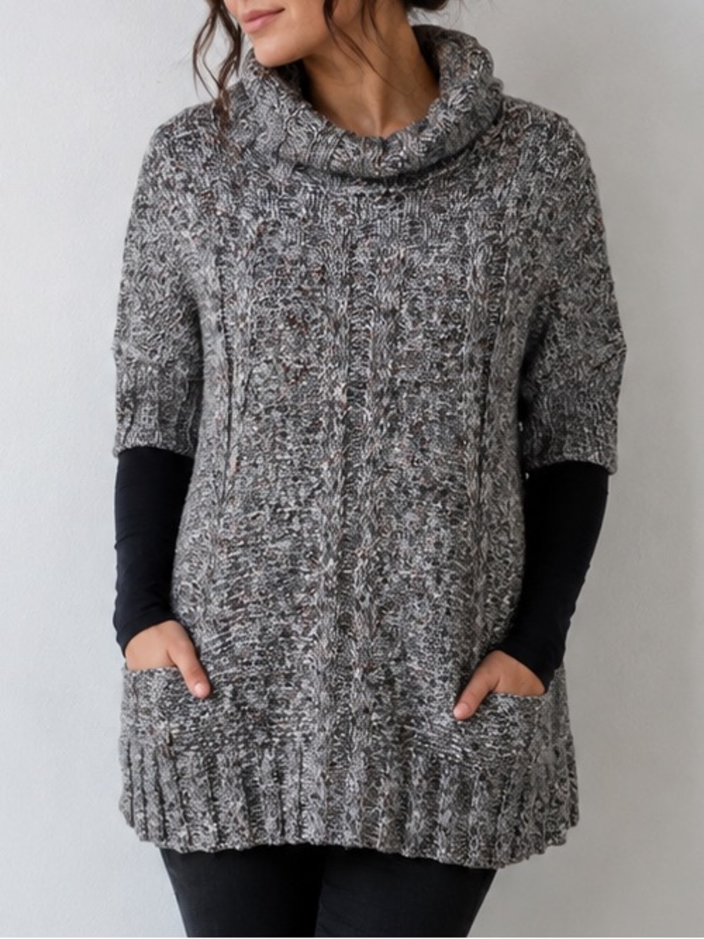 Matilda Jane Gray Marled Cable Knit Cowl Neck Tunic Sweater Size M